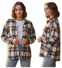 KOSZULA FLANELOWA W KRATĘ DAMSKA KRATKA MIX KRATA BRĄZOWA CASUAL CHIC