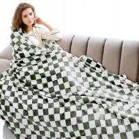 ZIELONO-BIAŁY CIEPŁY MIĘKKI KOC KOCYK SZACHOWNICA 150x200CM PREMIUM