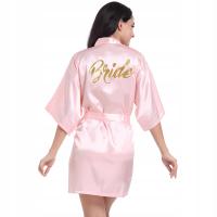 SZLAFROK SATYNOWY DAMSKI XL RÓŻOWY BRIDE PANNA MŁODA WIECZÓR PANIEŃSKI