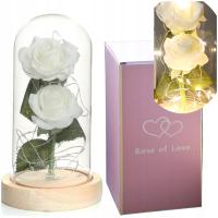 SZTUCZNA WIECZNA RÓŻA W KOPULE BIAŁA PODWÓJNA PIĘKNY PREZENT DLA KOBIETY