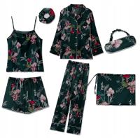 PIŻAMA SATYNOWA ZESTAW ZIELONY FLORAL 7elem LATO/ZIMA prezent WAKACJE