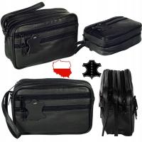 Saszetka skórzana męska do ręki z paskiem dwie komory duża polska produkcja