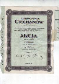 Cukrownia Ciechanów , akcja na 100 zł z 1931 r.