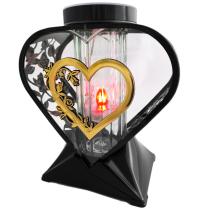 Znicz Solarny Fotowoltaiczny Serce Piękne Zdobienie Czarno - Złoty 27 CM!