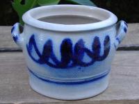 Stary ceramiczny garnek z uchwytami zdobiny kobaltem poj. 1,5 litra