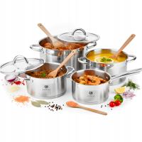 ZESTAW KOMPLET GARNKÓW NA INDUKCJĘ GAZ 8EL GARNKI STALOWE RONDEL STAL 18/0