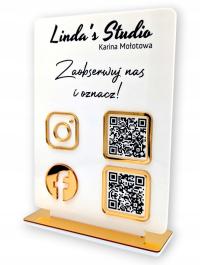 Tabliczka Stojak z kodem QR social media - Zaobserwuj nas i oznacz!
