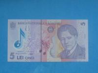 Rumunia Banknot 5 Lei Prefiks 08 Rzadszy rocznik 2008 ! UNC P-118d POLIMER