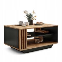 Журнальный столик скамейка лофт с полкой для гостиной ламели дуб Wotan черный ящик для хранения