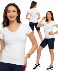 T-shirt koszulka damska bawełniana w serek na krótki rękaw biała MORAJ