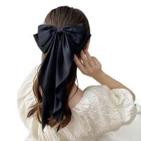 Заколка-бант черный длинный атласный бант для волос