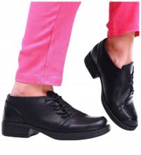 Czarne półbuty damskie na płaskim obcasie Sznurowane ażurowe buty 16237