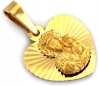 Złoty medalik 585 serduszko na łańcuszek Matka Boska Częstochowska prezent