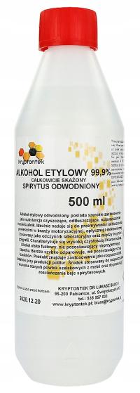 ALKOHOL ETLOWY 99,9% ETANOL SPIRYTUS ODWODNIONY CAŁKOWICIE SKAŻONY 500ml