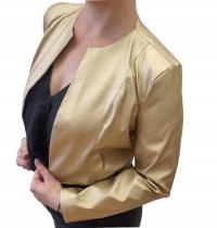Болеро пиджак пальто эко кожа золото длинный рукав 32-46 ту