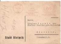 TRZECIA RZESZA -GLIWICE -karta firmowa -stempel -obieg 1939 rok