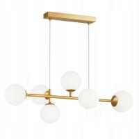 Lampa sufitowa BIAŁE KLOSZE metal ZŁOTA wisząca premium SZKLANA KULA 6x E27