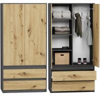 Шкаф гардеробная 90см 2двери 2шаф антрацит микс artisan B-9TIP