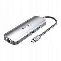 VENTION ROZDZIELACZ HUB USB DO HDMI USB-C 2X USB-A 3.0 RJ45 SD TF AUX PD