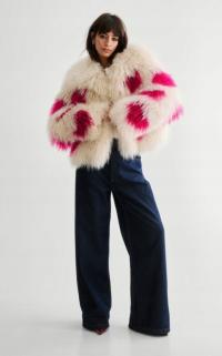 KREMOWE LUŹNE SZTUCZNE FUTRO KURTKA W RÓŻOWE KROPKI NASTY GAL 34