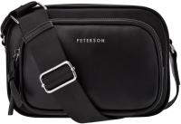 Mała Torebka Skórzana Listonoszka Kieszonkami Torba Na Ramię Paskiem Czarna