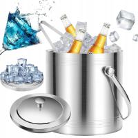 WIADERKO DO LODU STALOWY POJEMNIK ZE SZCZYPCAMI NA LÓD KOSTKI + OKŁADKA 2L