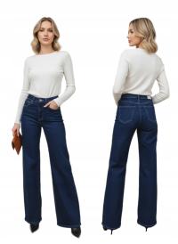 SPODNIE DAMSKIE JEANSY DZWONY SZEROKIE WIDE LEG ELASTYCZNE NIEBIESKIE