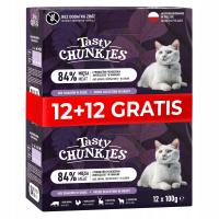 Bezzbożowa Karma dla kota TASTY CHUNKIES MIX SMAKÓW 84% MIĘSA 12+12 GRATIS