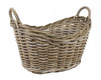 OWALNY KOSZ Z RATTANU KUBU Z UCHWYTAMI NA DREWNO 53x42x25/33/40 cm