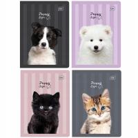 4 X ZESZYT A5, 32 KARTKI, W TRZY LINIE, INTERDRUK PUPPY SIGN, PIESKI, KOTKI