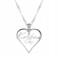 Серебряное ожерелье с цепочкой сердце Я люблю тебя с сердцем кубического циркония сердце