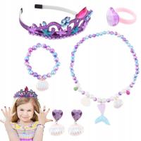 Zestaw biżuterii syreny - korona perła naszyjnik bransoletka kolczyk pierścionek dla dzieci
