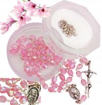 РОЗАРИЙ КРИСТАЛЛ РОЗОВЫЙ КОРОБКА С РОЗОЙ-ИТАЛЬЯНСКИЙ ЭЛ. RRKr