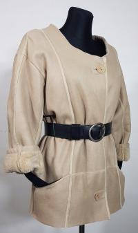 Naturalny kożuch STRIWA ciepła ramoneska owcza skóra żakiet lekki L XL