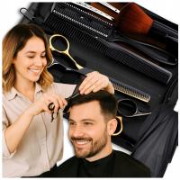 NOŻYCZKI FRYZJERSKIE DEGAŻÓWKI PELERYNA GRZEBIEŃ STAL NIERDZEWNA ETUI 8W1