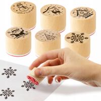 STEMPLE ŚWIĄTECZNE 6szt ZESTAW do Ozdabiania Drewniane Pieczątki dla Dzieci