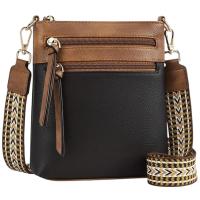 Torebka Damska CZARNA BRĄZOWA Listonoszka Pojemna na Ramię Pasek kolorowy