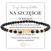 Bransoletka Damska Serce Czarny Turmalin Kamień Naturalny STAL NIERDZEWNA