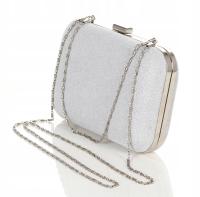 Elegancka błyszcząca kopertówka damska torebka na łańcuszku srebrna