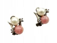 Vintage Stare srebrne klipsy z rodonitem i perłą perły rodochrozyt 1970s