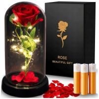 WIECZNA RÓŻA W SZKLE LED ŚWIECĄCA POMYSŁ NA PREZENT NA WALENTYNKI + BATERIE