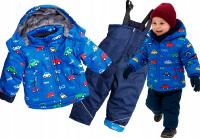 Kombinezon dwuczęściowy zimowy granatowo niebieski AUTA futerko 1 80/86