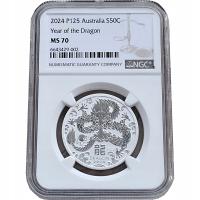 Moneta Srebrna Lunar - ROK SMOKA 2024 1/2 UNCJI SREBRA - Grading NGC