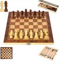 DREWNIANE SZACHY PRZENOŚNIE 3W1 24X24CM