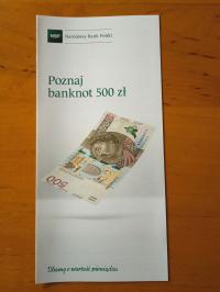 FOLDERY Z NBP 10 SZTUK UNC POZNAJ BANKNOT 500 ZŁOTYCH