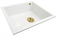 ZLEW ZLEWOZMYWAK JEDNOKOMOROWY PODWIESZANY PODBLATOWY BIAŁY + ZŁOTY SYFON