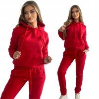 Komplet damski dresowy czerwony z kapturem - ciepły i wygodny