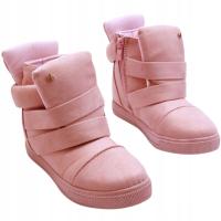BOTKI Sneakersy dziewczęce różowe koturny suwaki