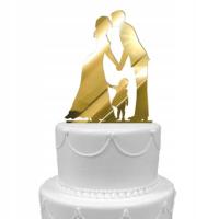TOPPER na tort MŁODA PARA z dzieckiem CÓRKA złote lustro ŚLUB wesele