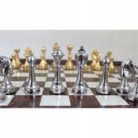 Wielkie ekskluzywne szachy Italfama z pozłacanego metalu 53x53 cm –